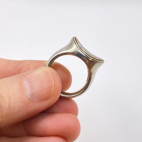 ERIC GROSSBARDT PICASSO Ring 18K Solid Gold 925 Sterling Inlaid MOP - Size 7 1/2 - Picture 5 of 14